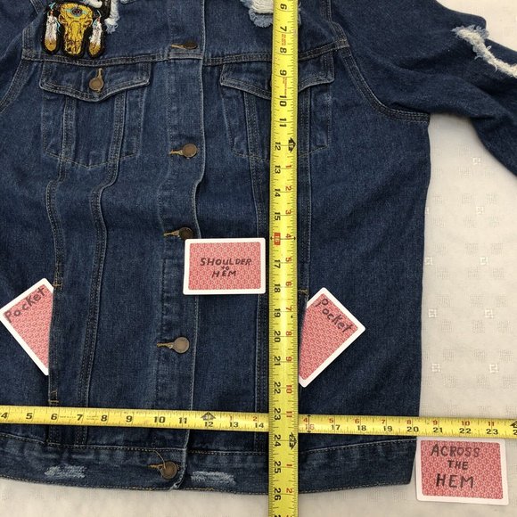 Boom Boom Jeans Jean Jacket Native American Design Blue Denim Size XL Women's - Picture 10 of 11